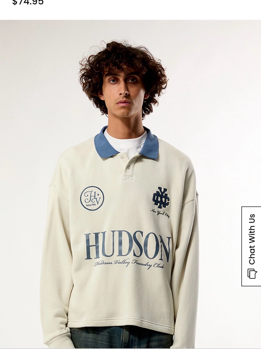 PacSun Cream Rugby Polo with Blue Collar and Navy Logos